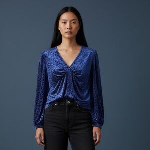 MODCLOTH velvet burnout blue shirt NWT